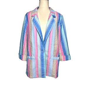 Women's Rainbow Blazer Seersucker Pastel Cute Pockets USA Made Size 12